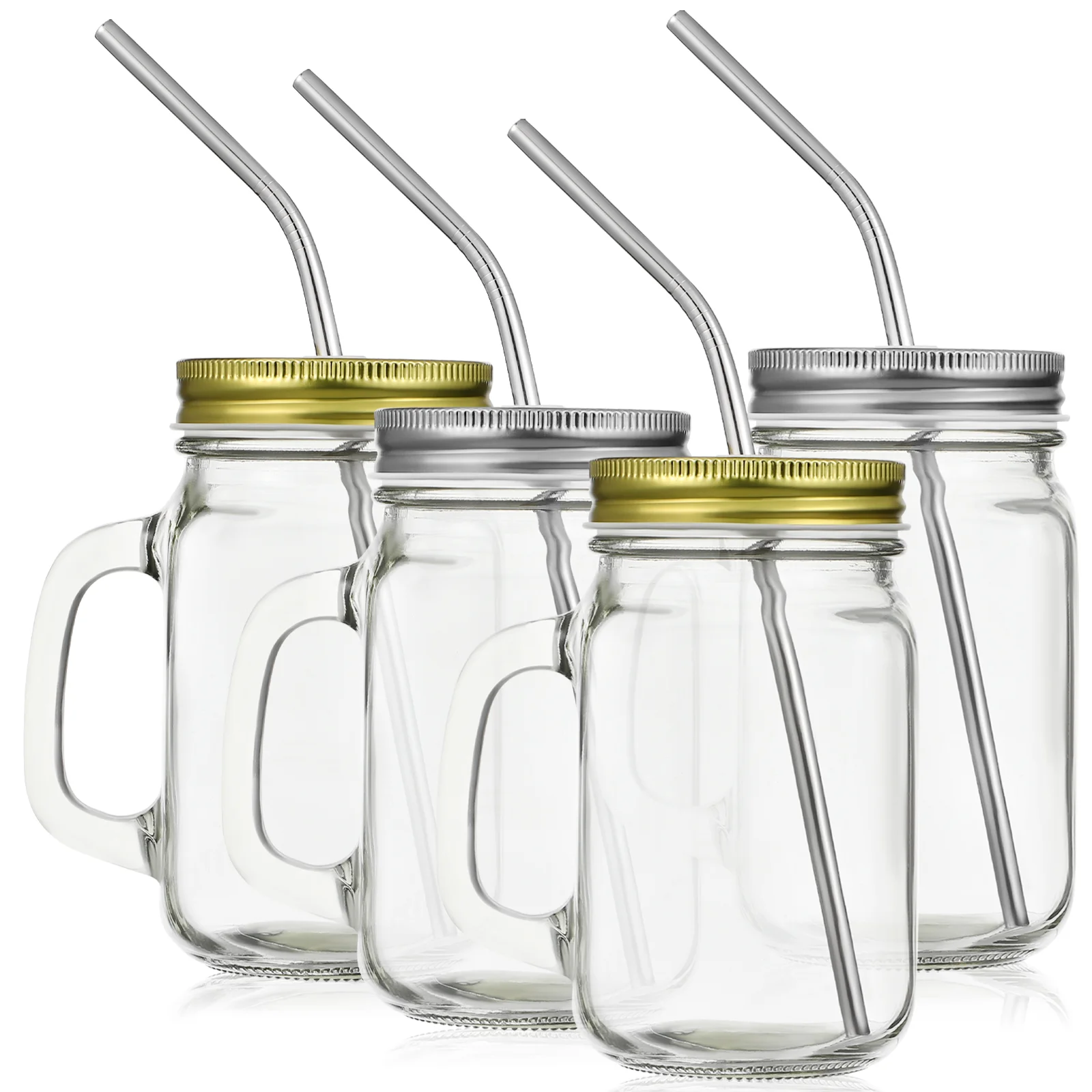 

4 Pcs Clear Glass Coffee Cups Sippy Mason Jars Lids Straws Aldult Drinking Mugs Beverage Child Beer