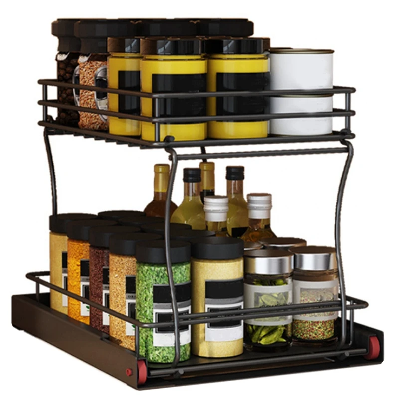 

Under Sink Organizer, 2 Tier Metal Under Bathroom Sink Storage Baskets, Under Sink Shelf Organizer Rack for Kitchen