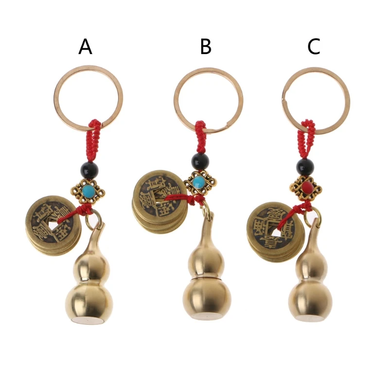 

Delicate Wu Lou Keychains Lucky Gourd for KEY Ring with Feng Shui Coins Good Luck Calabash Pendant for KEY Chain for Bag