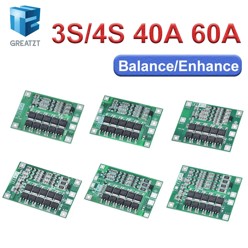 Защитная плата зарядного устройства литий-ионной батареи 3S 4S 40A 60A 18650 BMS для