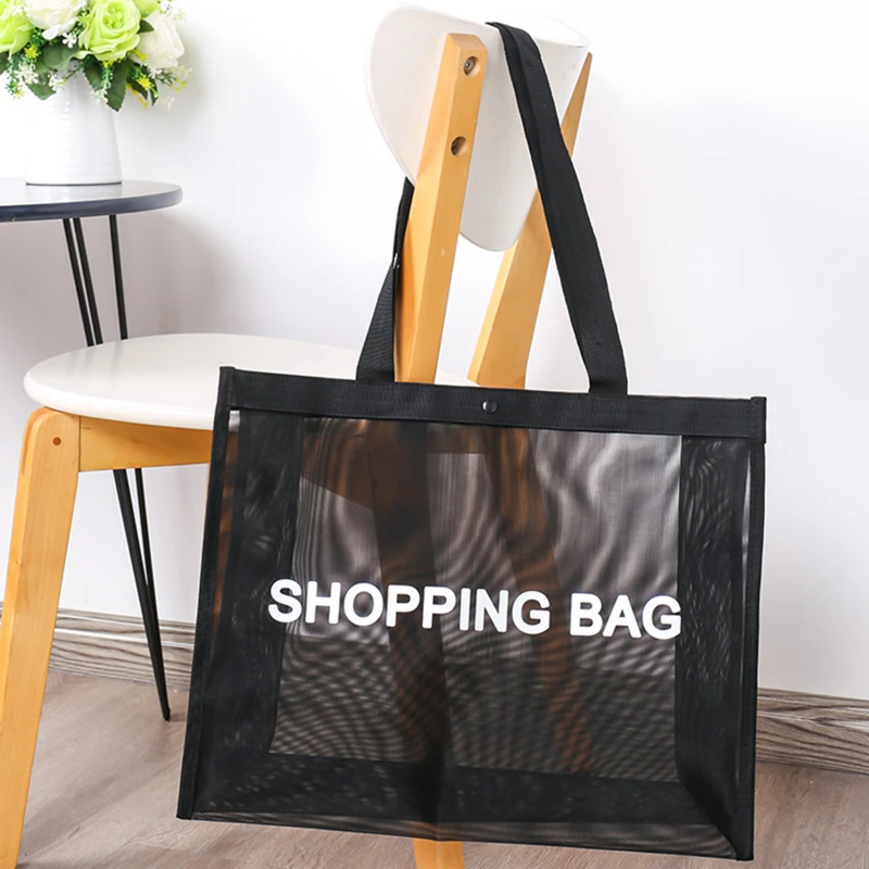 

Transparent nylon mesh shopping bag Transparent large capacity one shoulder handbag Breathable beach travel storarge bag