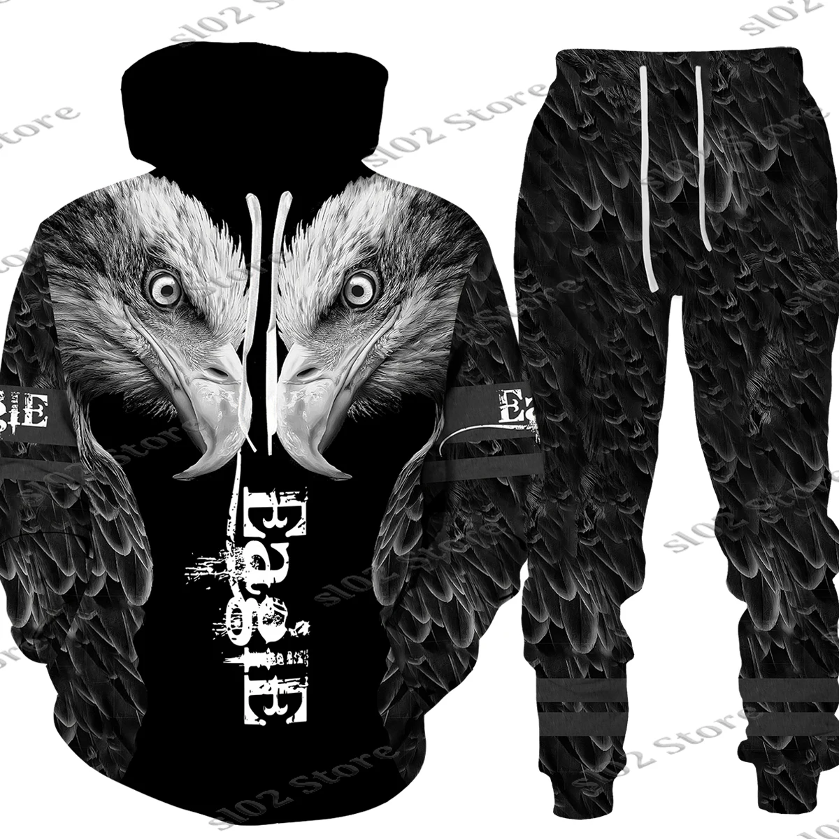 

American US Flag Bald Eagle Camouflage 3D Printed Men's Sweatshirt/Pants/Suits Winter Outdoor Sportwear Street Hip Hop Male Suit
