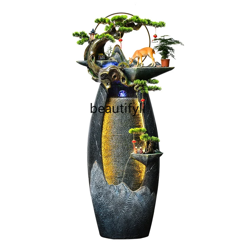

yj Chinese Style Artificial Mountain and Fountain Lucky Fengshui Wheel Office Humidifier Floor Ornaments