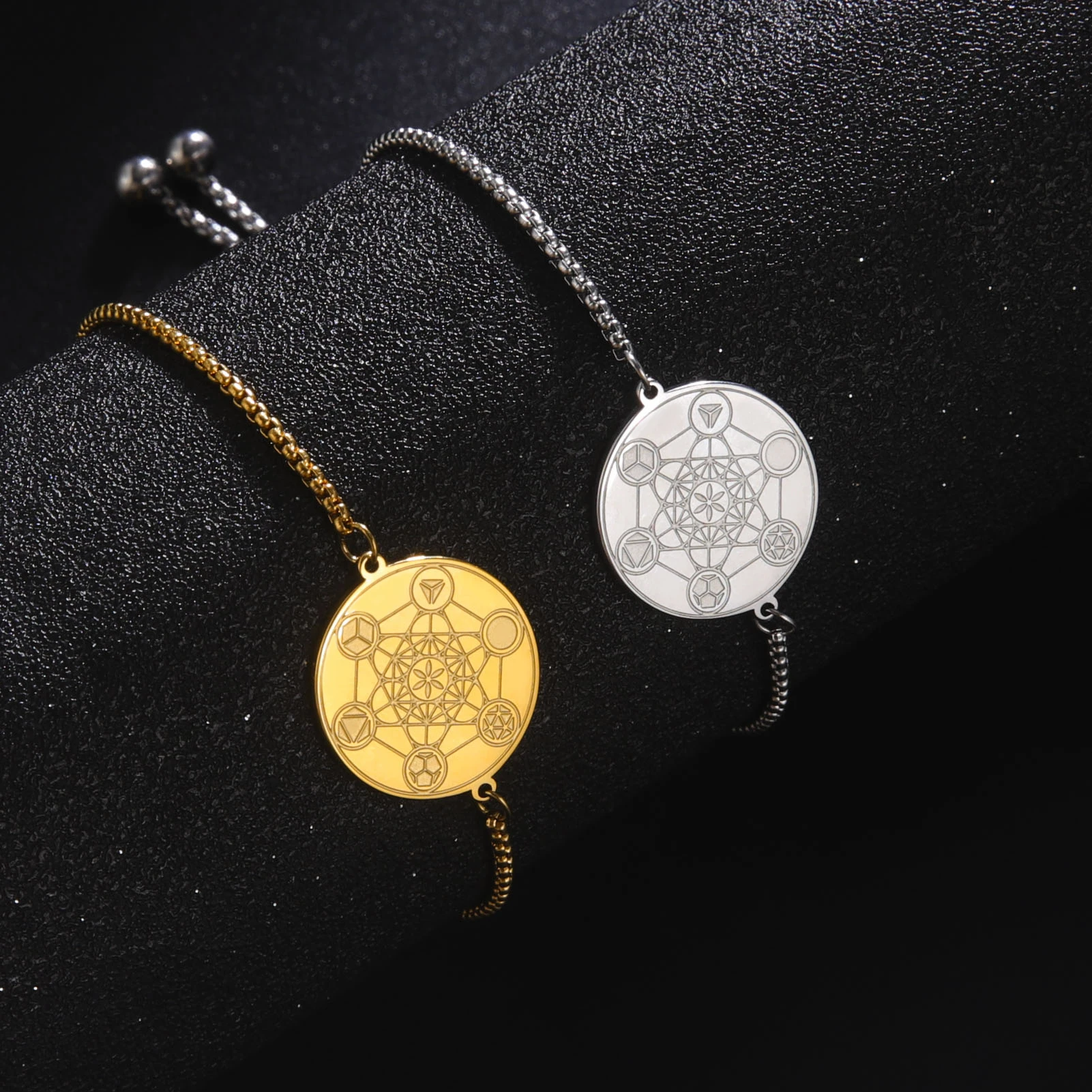 

Jeshayuan King Solomon Seal Women Bracelet Religious Amulet Metatrons Cube Kabbalah Stainless Steel Jewelry