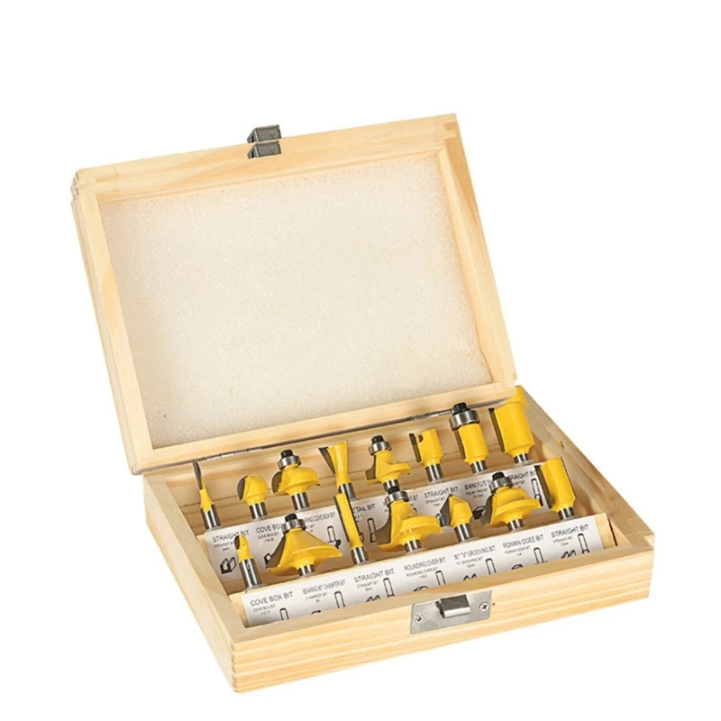 

Y1UD 15PCS Milling Cutter Set Router Bits for DIY Woodworking Tool 1/4 Shank Alloy