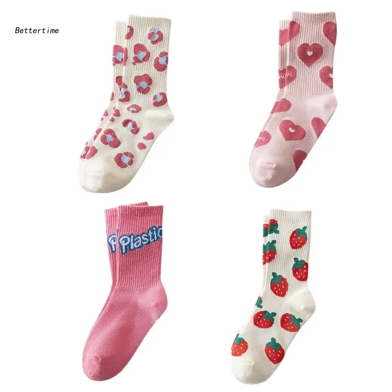 

B36D Women Socks Pink Series Long Female Middle Tube Socks Spring Summer Sock