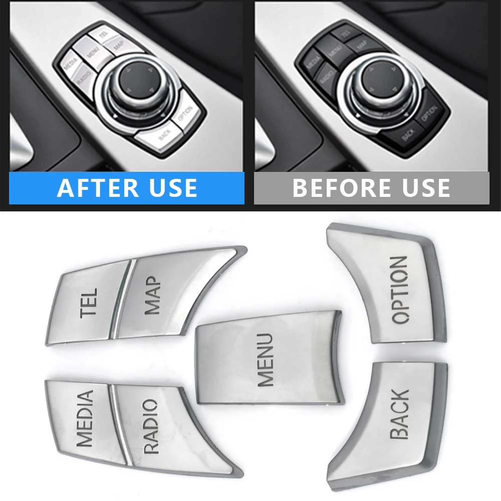 

For BMW 3 4 5 6 7 X5 X6 Series E60 E61 Car Multimedia Button Cover Knob Frame Decoration Trim Chrome Multi-Media 7 Button Cover