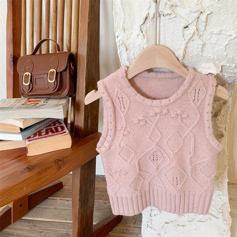 

Girls Twist Sweater Vest Thickened Knitwear 2022 Autumn Winter Baby Girls Boys Clothes Sleeveless Solid Sweet Pullovers Clothing