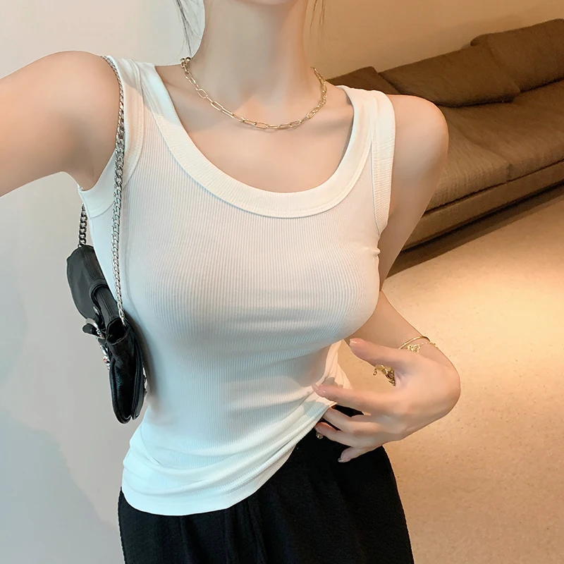 

Solid Color Basic Ribbed Knitted Tank Top Women Summer Vintage Sleeveless Camis 90s Cool Girls Streetwear Green Soft Tees 5021C