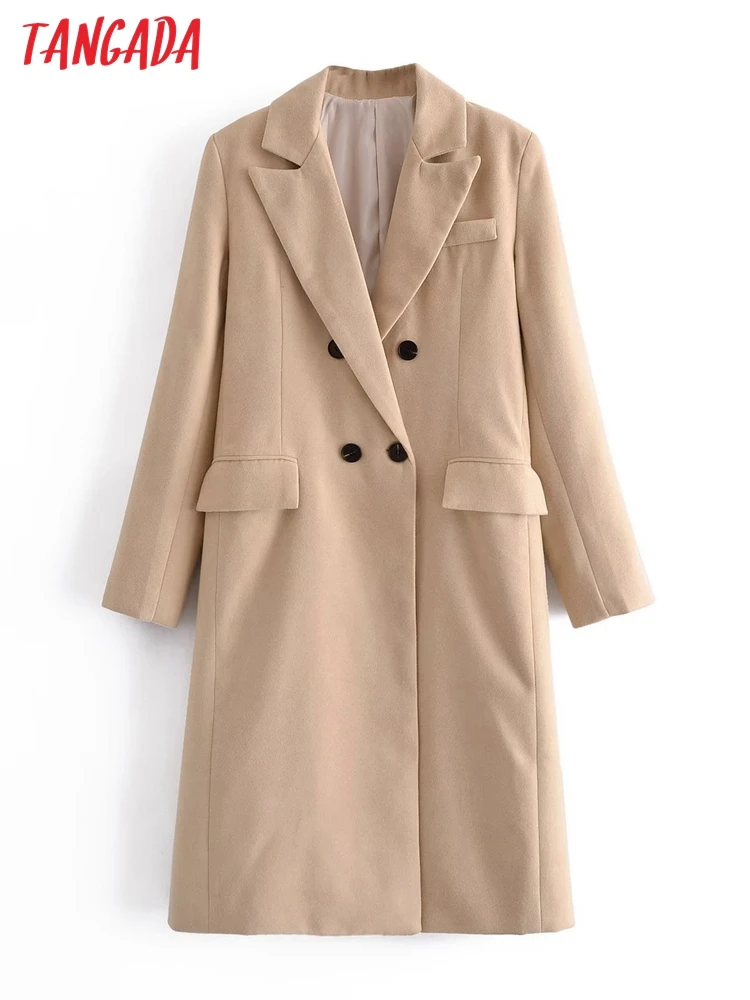 

Tangada 2022 Women Khaki Thick Long Coats Loose Long Sleeves Pocket Office Ladies Elegant OverCoat 3W65