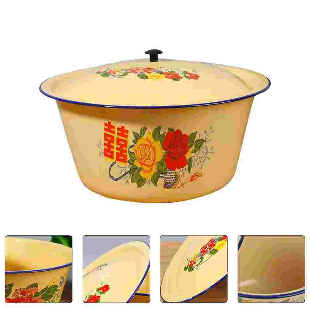 

Bowl Enamel Bowls Basin Soup Pot Mixing Salad Serving Enamelwarevintage Enamels Noodles Kitchenmetal Fruit Storage Cup Lid Round