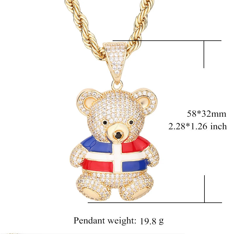 

Wholesale Hip Hop 14k Gold Plated Bear Moissanite Copper Pendant Charm