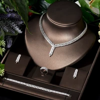 hibride clear aaa cz bridal necklace earring full jewelry sets for women leaf design 4pcs wedding jewelry party gifts s 032