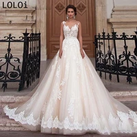womens delicate wedding lace appliqu%c3%a9d tulle sheer collar sleeveless wedding dress with a line tail skirt