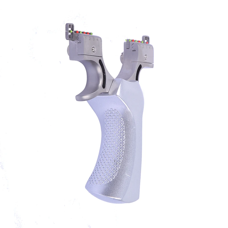 

Powerful Slingshot Outdoor Hunting Aluminum Handle Stainless Steel Bowhead Catapult with Fiber Sight Precisional Shooting Tools