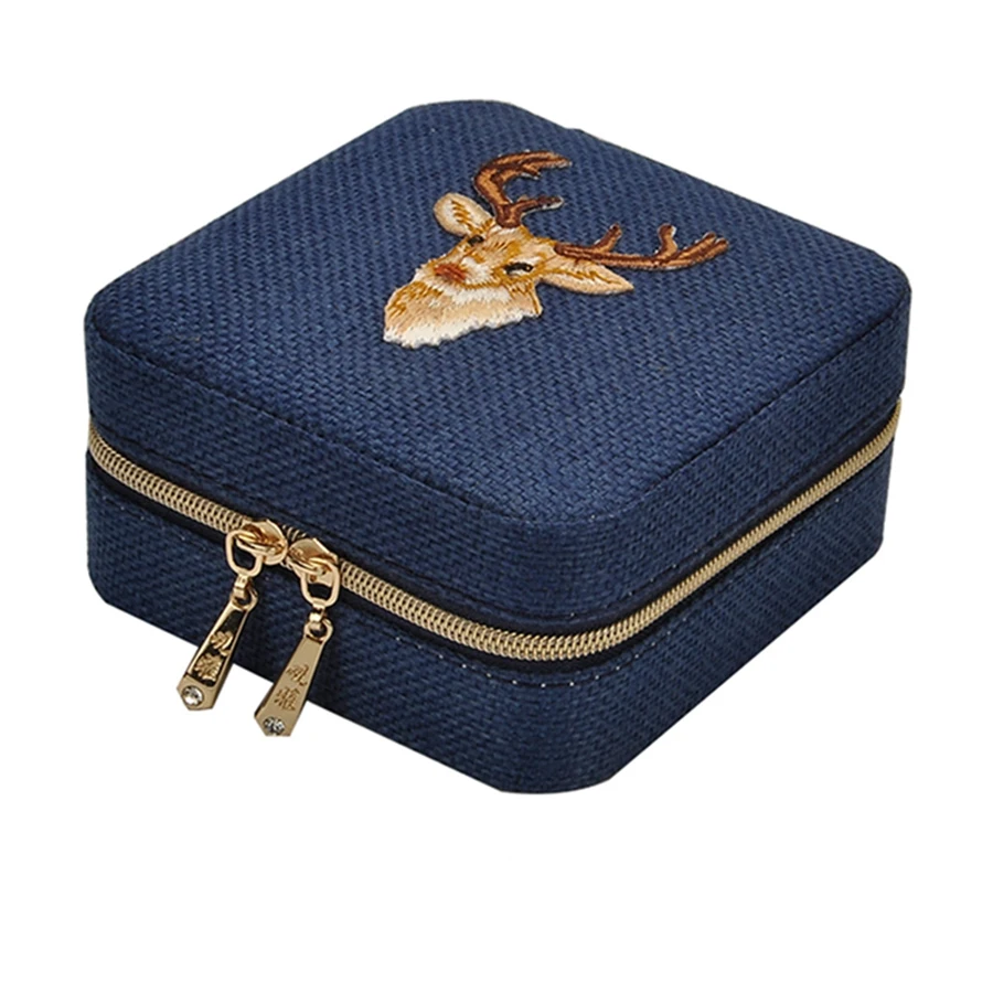 

New Linen Box Multifunction Necklace Ring Earings Bracelet Storage Box Organizer Girl Gift Blue