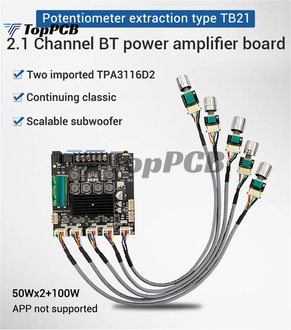 

ZK-TB21F TPA3116D2 2.1 2X50W+100W Digital Stereo Audio Amplifier Powe Amp Module with Preamp Tone Adjustment TPA3116 Module