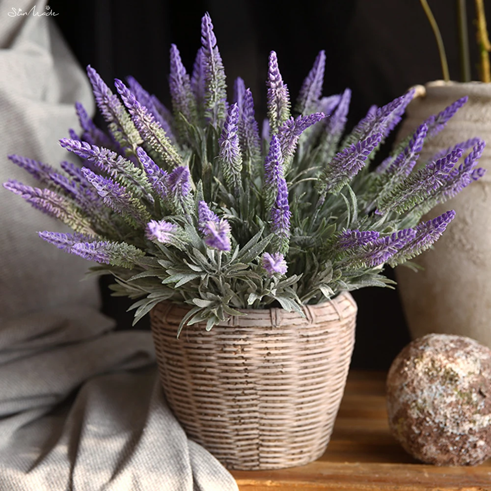 

SunMade 5 Forks Flocked Lavender Branch Plastic Artificial Flowers Home Hotel Decoration Fake Plants Flores Artificiais Purple