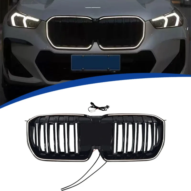 Фото Подходит для BMW X1 U11 2023-2026 годов выпуска, двухлинейная модель, однолинейная светодиодная светящаяся средняя решетка радиатора. №1