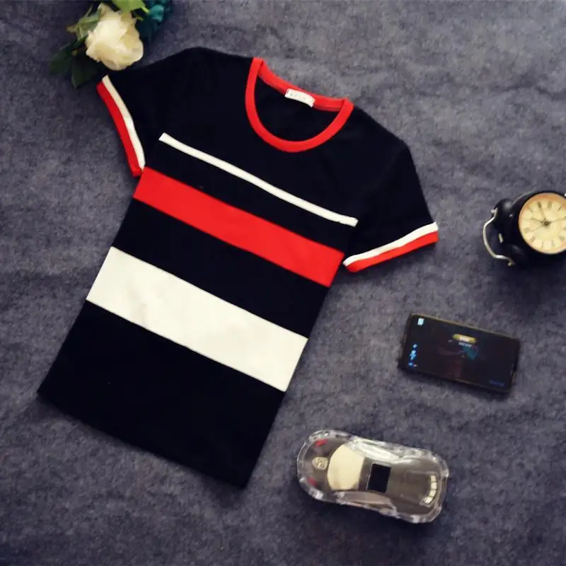 

New Teenager Personalized Short-sleeved T-shirt Men's Slim-fit Fashion Stitching Multi-color Trendy Handsome