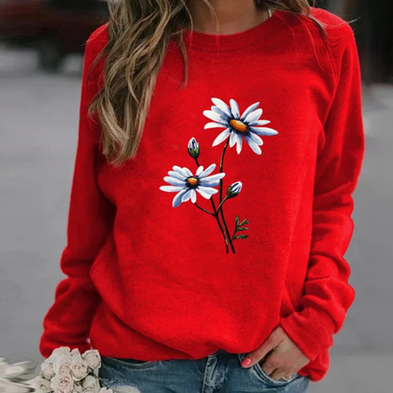 

Printed Sweatshirts New Women Long Sleeve Casual Autumn Winter Pullovers Pockets Street Loose Plus Velvet Sweatshirts