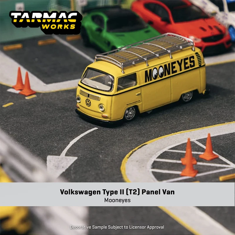 

Tarmac Works TW 1:64 Yellow Type II T2 Panel Van Moon Eyes Alloy Diorama Car Model Collection Miniature Carros Toys