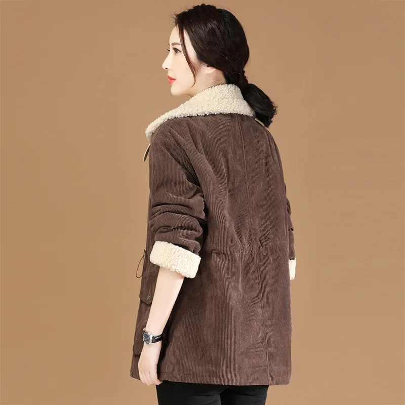 Fashion Corduroy Jacket Women's Spring and Autumn New Korean Simple Single Breasted Long Sleeve Lapel Solid Jacket High Quality