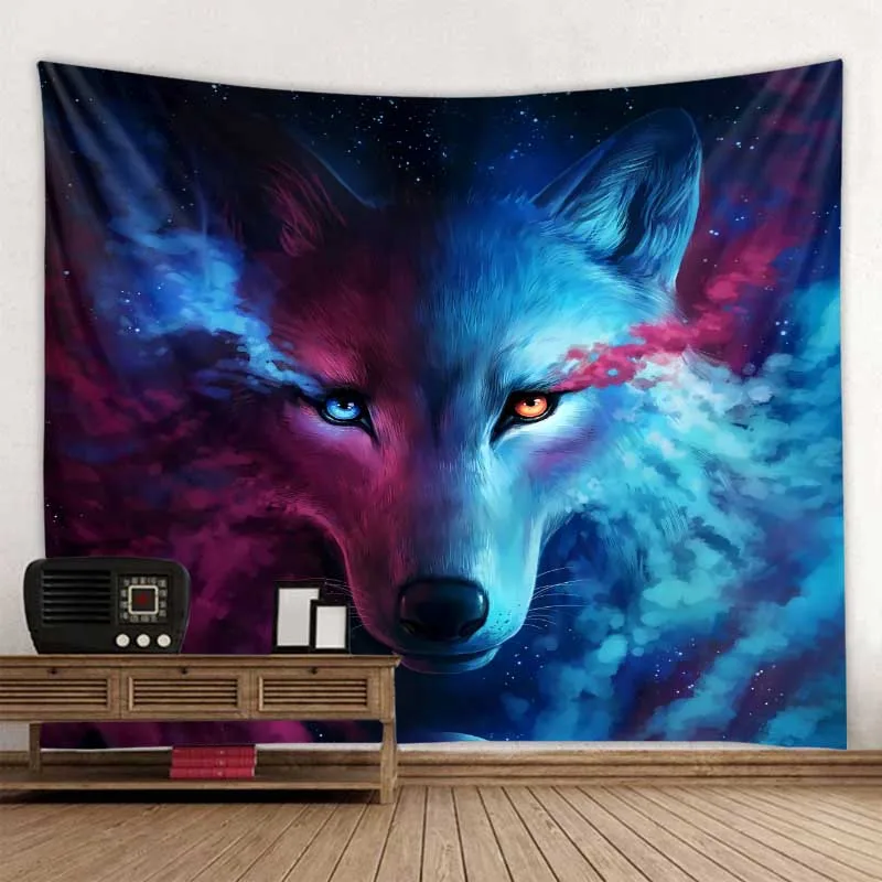 

3d Print Aesthetic Room Decor Fantasy Wolf Tapestry Animal Colorful Art Hippie Wall Hanging for Living Room Bedroom Home Decor