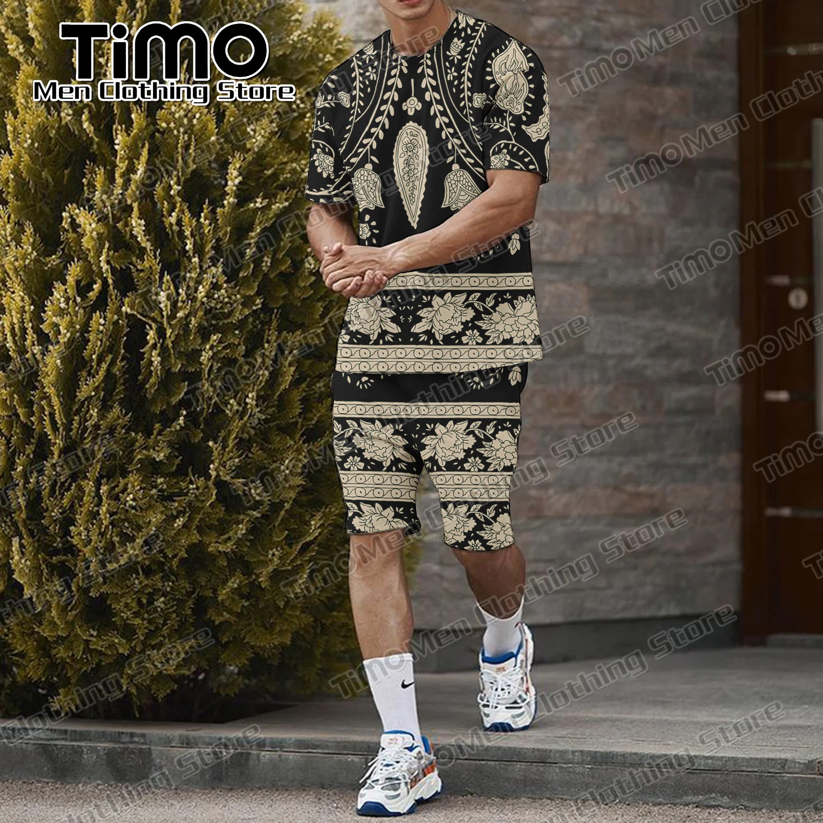 Retro Men's T-shirt Set Social Fashion Casual Outfits For Men Summer Clothes Oversized High Quality Loose Suit 2 Piece Set