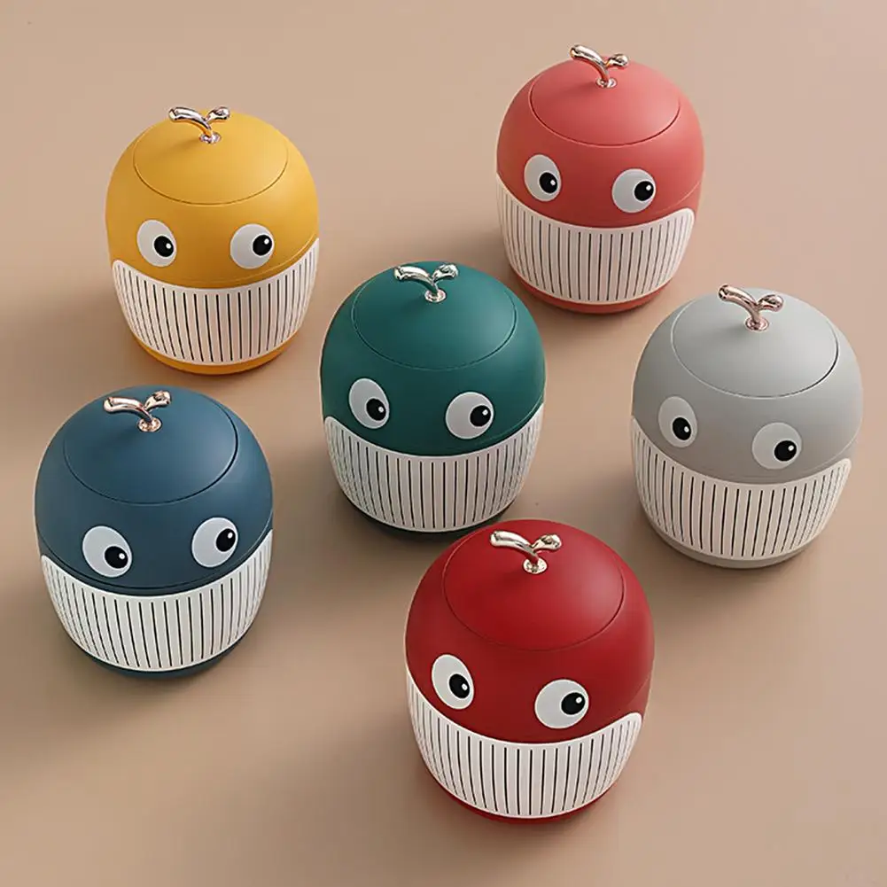 

Cute Table Waste Container Reusable Big Eyes Cartoon Whale Office Table Garbage Can with Lid Desktop Trash Can Hotel Trash Can