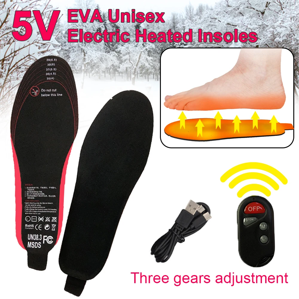 

5V Electric Heating Insoles 2100Mah Wireless Remote Control Heated Insole Winter Outdoor Warm Sock Pad Mat Feet Warmer Unisex