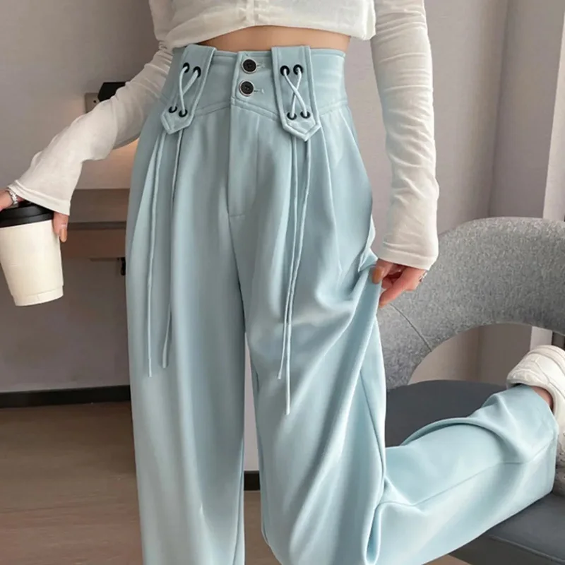 

DAYIFUN Office Lady Loose Wide Leg Suit Pants Women Spring Summer Thin High Waist Elastic Pants Fashion Casual Straight Trousers