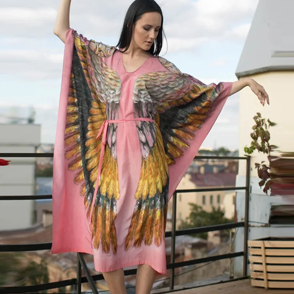 

African Clothing Plus Size Casual Robe Dress Printing Casual Women's Pink Beach Sunscreen Bikini Outer Cover Shirt Spring 2022