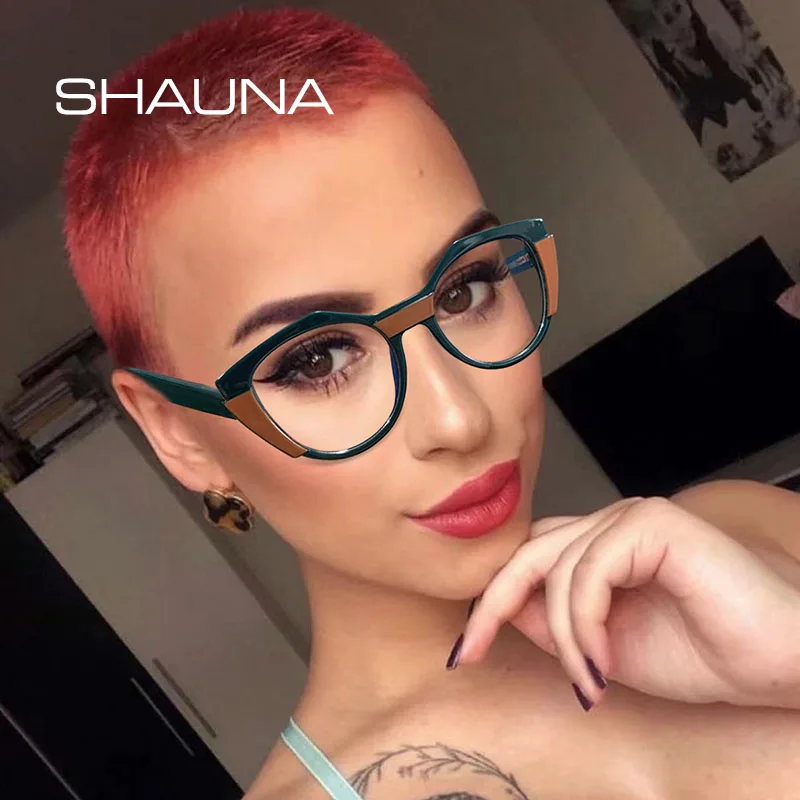

SHAUNA Retro TR90 Cat Eye Polygon Women Glasses Frame Clear Anti-blue Light Eyewear Fashion Double Color Men Optical Frames