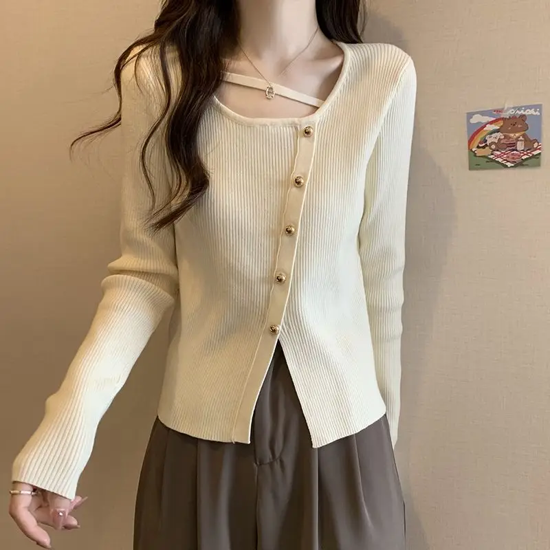 

Pullover Sweater Autumn and Winter New Irregular Sweaters Women Slim Round Neck Long Sleeve Knitted Bottom Pullover Sweater Top