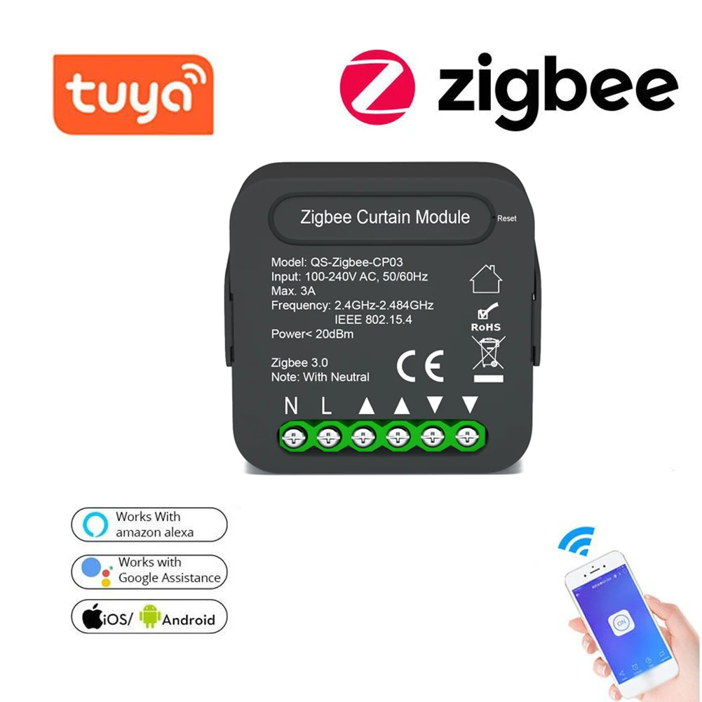 

Модуль переключения занавесок QS-Zigbee/Wifi-CP03 Tuya ZigBee/Wi-Fi для рулонных жалюзи, двигатель для умного дома, Google Home, управление Alexa
