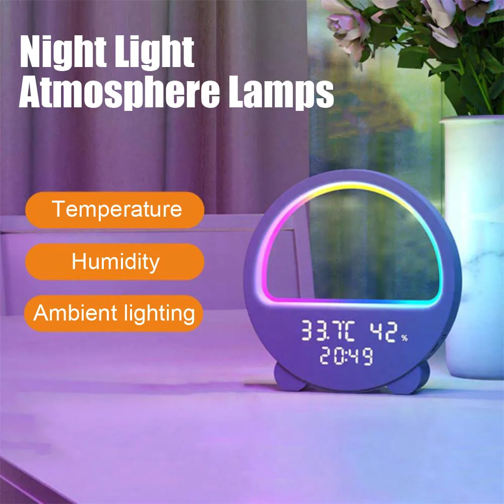 

Newest LED Remote Control RGB Night Light Atmosphere Lamps Digital Alarm Clock With temperature&humidity display Bedroom Decor