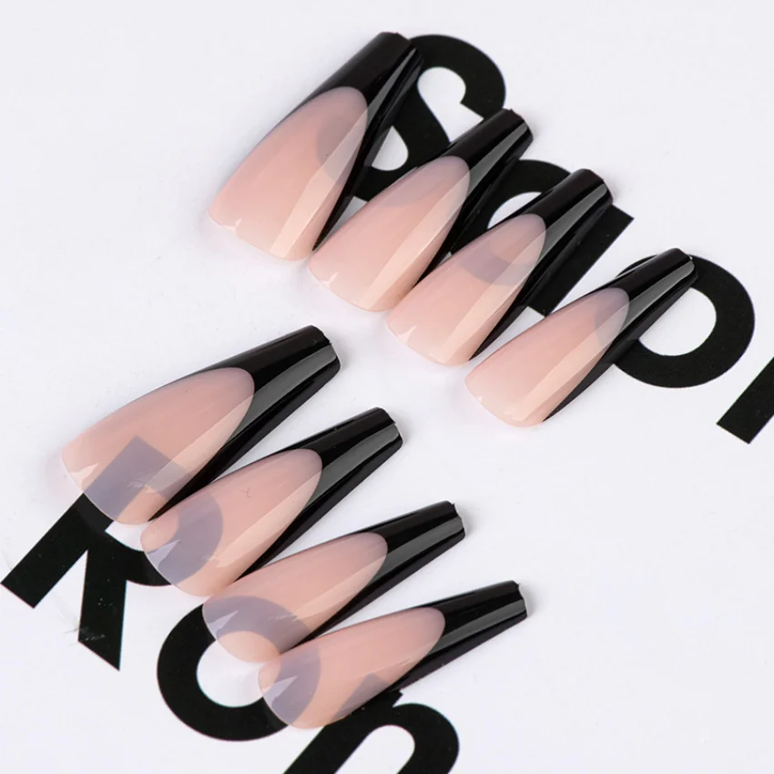 

24Pcs French Coffin False Nails Full Cover Nail Tips Press Glue Detachable Wearable Ballerina Fake Nails