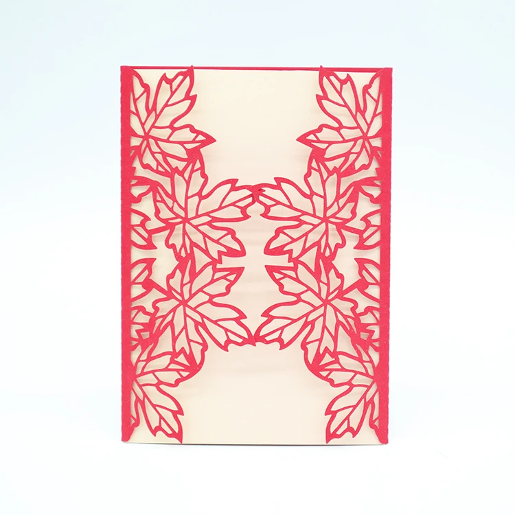 

Elegant Gate Fold Laser Cut Maple Leaf Autumn Wedding Invitations