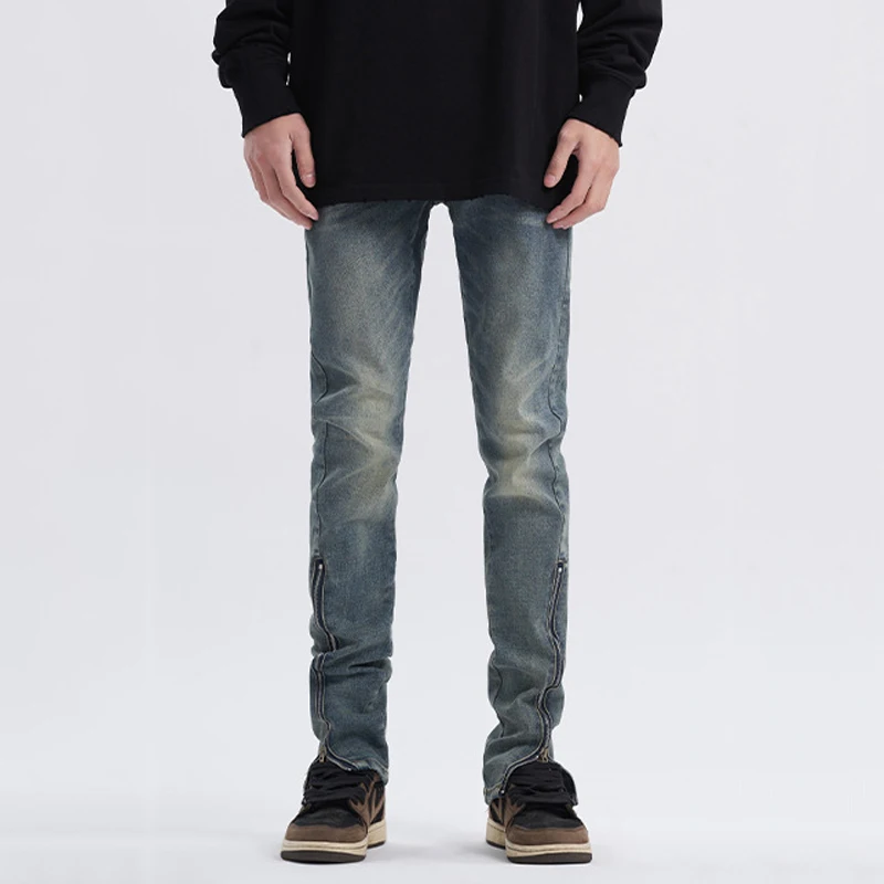 

Men's Jeans Straight Slim Casual Fashion Joker Zipper Pants Hip Hop Straight Wide Leg Pants Ins Best Selling Four Seasons Casual