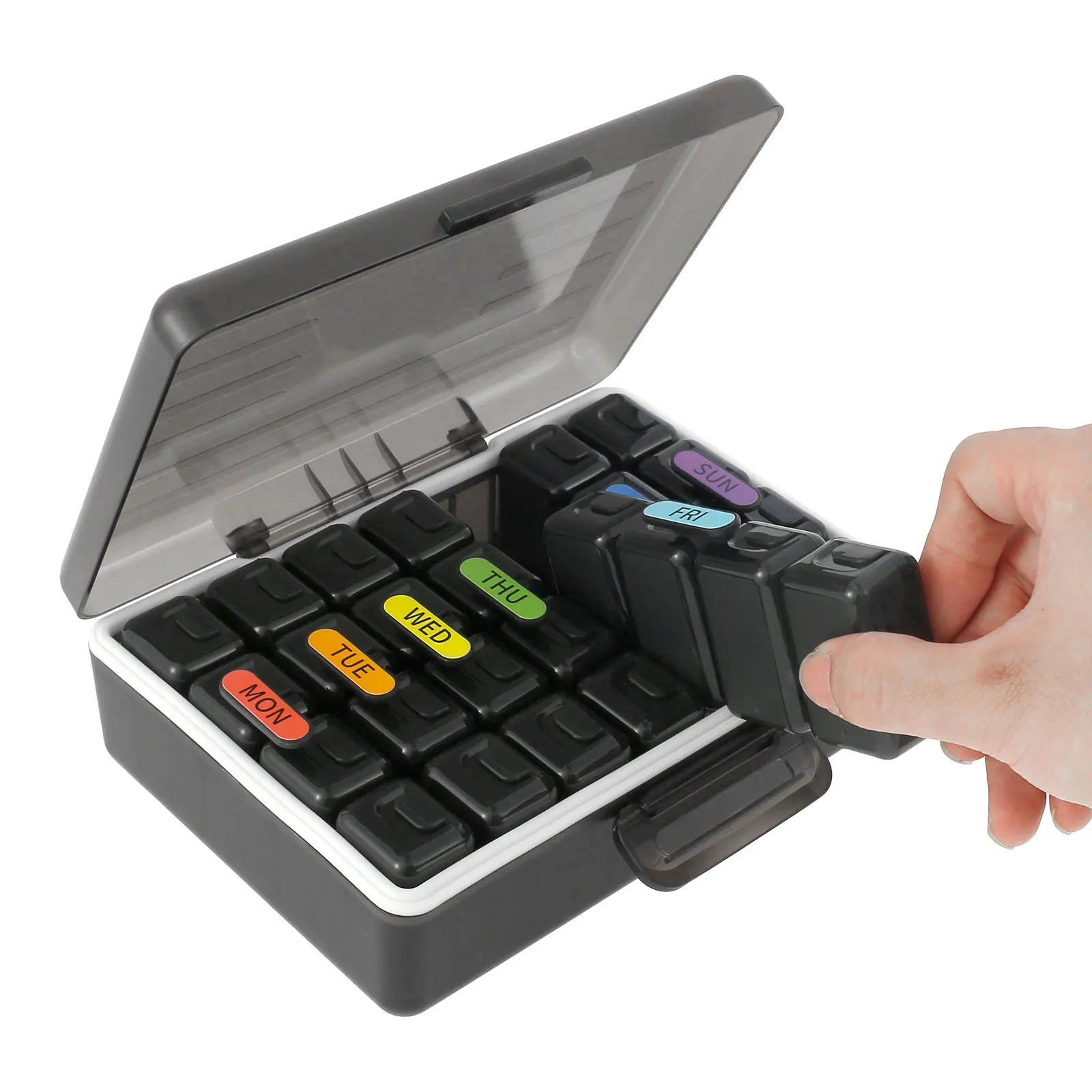 

New Pill Organizer with Removable Compartments Lightproof Weekly Pill Dispenser with Lock and Label Waterproof Pill Box