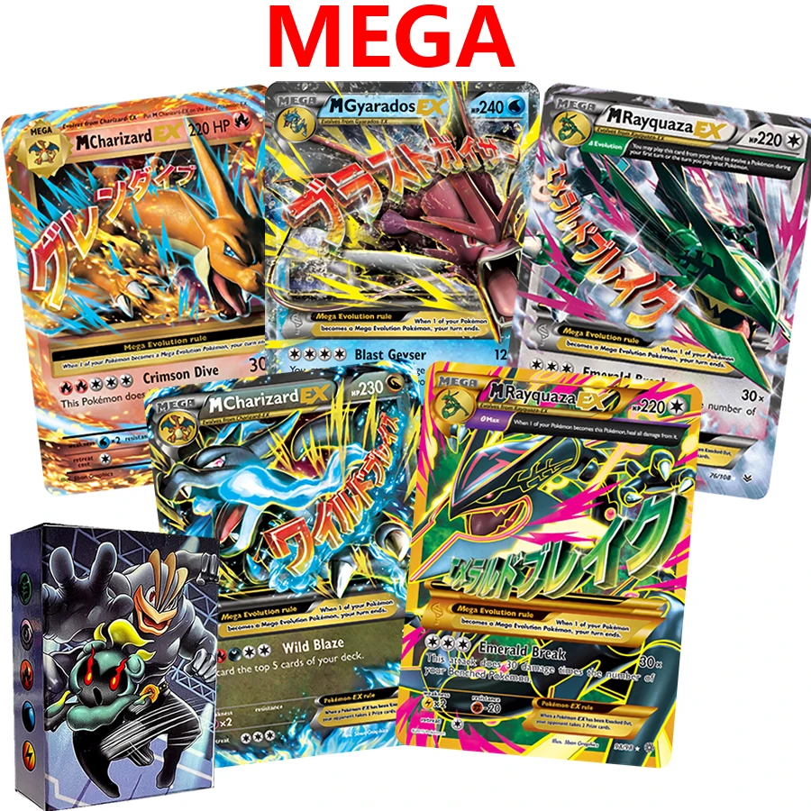 60 шт. английские карты Pokemon Energy Trainer Mega GX Vmax EX Tag Team Box Charizard Game Shining Flash Collection, детская игрушка