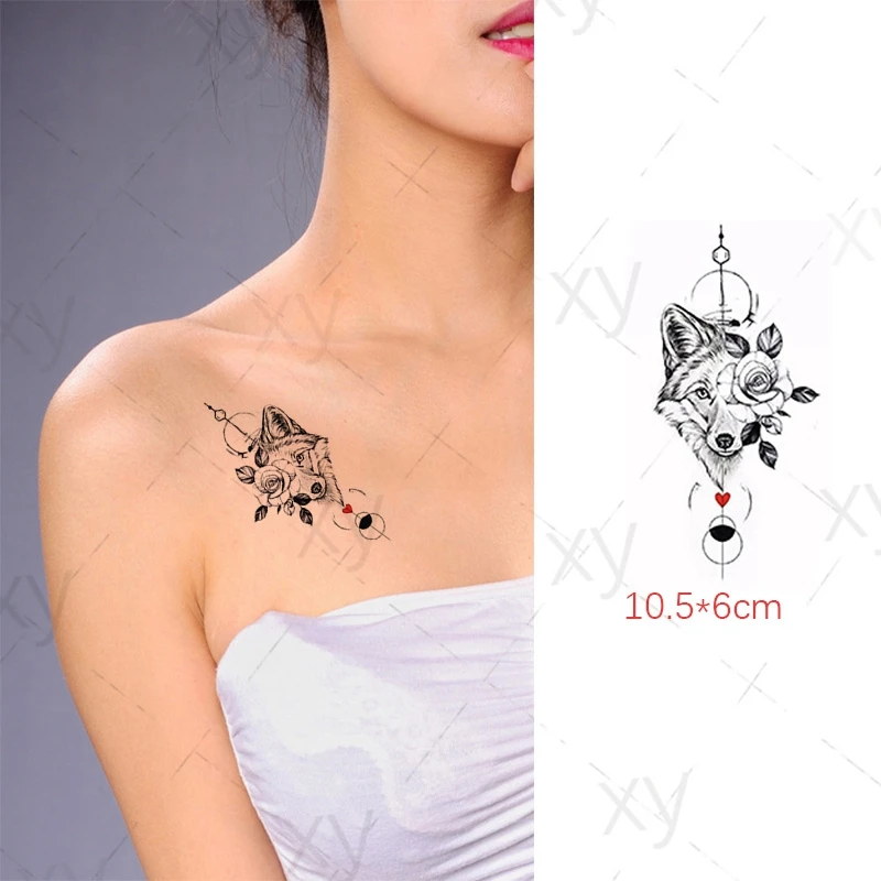 

Водостойкая Временная тату-наклейка, эскиз животных, лиса, волк, Лев, дети, руки, запястье, переводная искусственная татуировка, боди-арт для ...