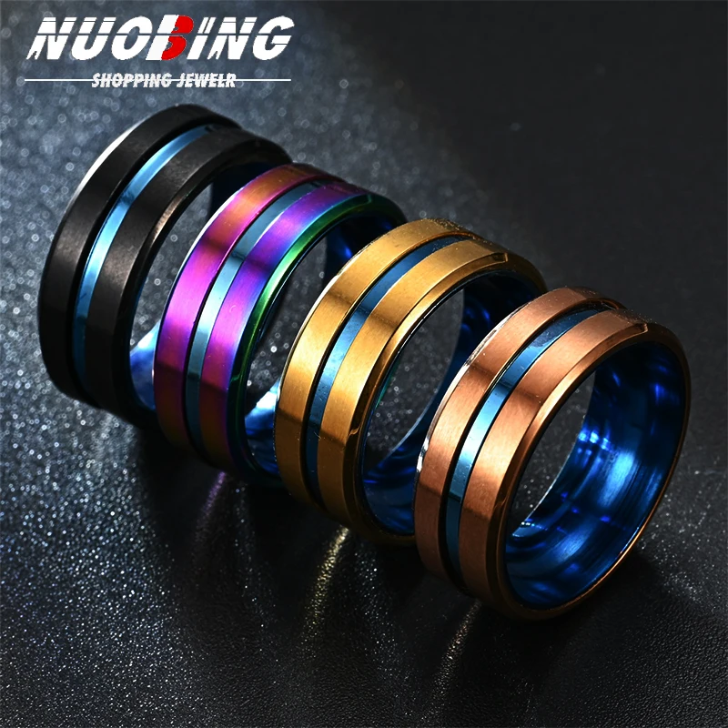 

Fashion Trend Classic Multi layered Color Groove 316L Stainless Steel 8MM Men's and Women's Wedding Ring Charm Jewelry Gift