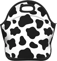 neoprene lunch bags black and white cow print reusable insulated lunch tote bags for men women work picnic or travel