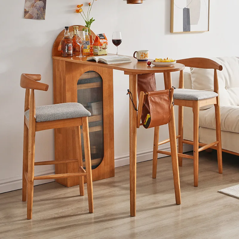 

Solid Wood Bar Table Bar Chair Combination Household Dining Table High Bar Table Small Apartment Log Bar Table