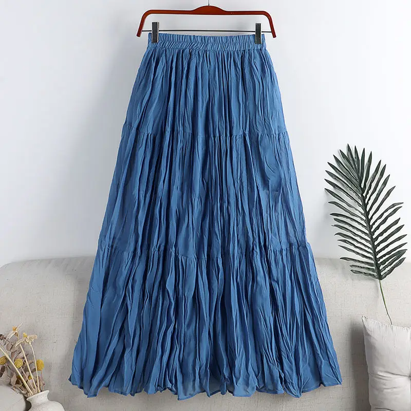 

Elegant Chiffon Boho Vintage Chiffon Pleated Solid Color Skirt Women High Waist Irregular A-line Skirts 2022 Korean Summer Skirt