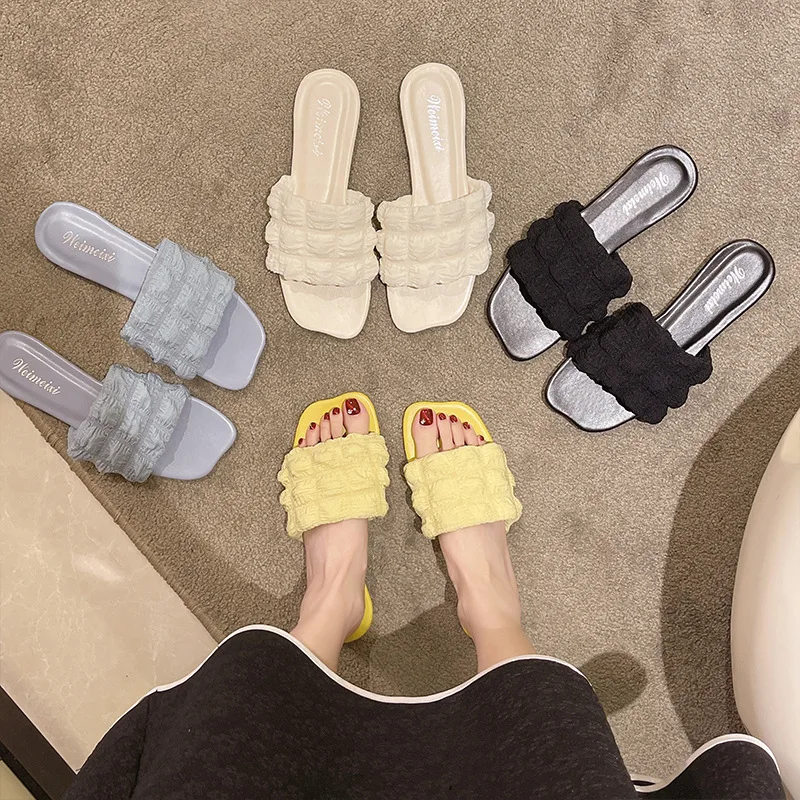 

Shoes Slippers Flat Slipers Women Slides Fashion 2022 Summer Luxury Fabric Rome Basic PU Microfiber Rubber Slippers Women Summer