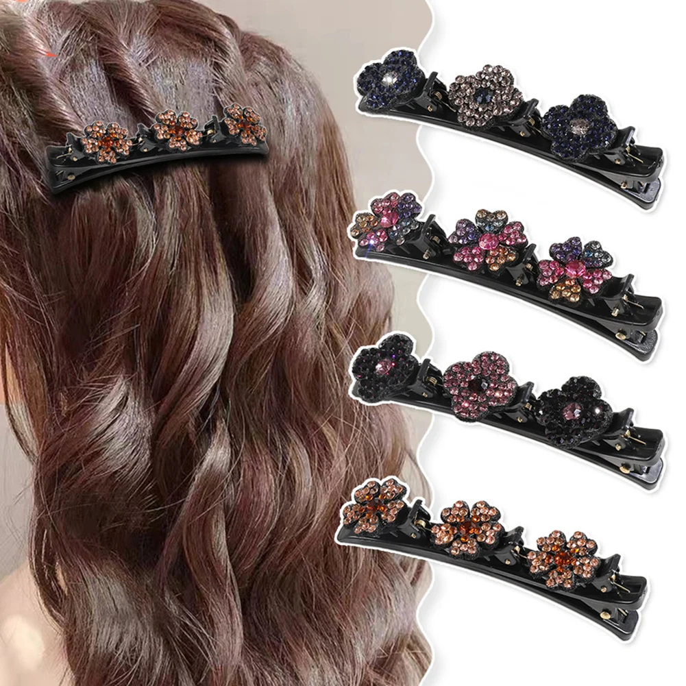 

Заколки для волос в Корейском стиле с акриловыми кристаллами и цветами, заколки для волос в виде кос для женщин и девушек, зажимы для челки, б...