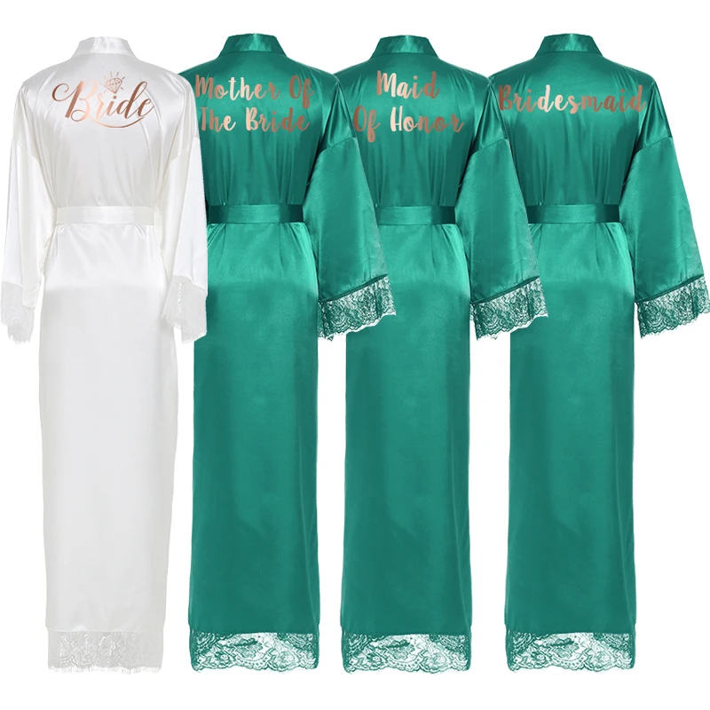 

Шелковый Атласный кружевной брикет, халат для невесты, халаты для подружки невесты, женский свадебный длинный халат, халат для невесты, зеленый халат